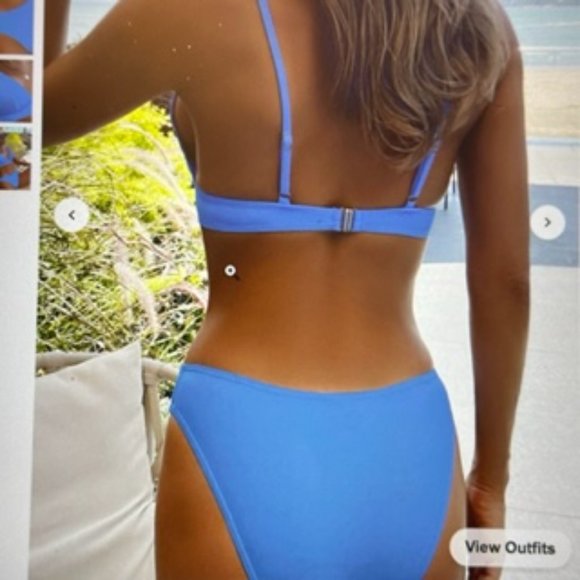 Brand New Plain V Neck Bikini Swimsuit Blue L 8/12 - Picture 2 of 4